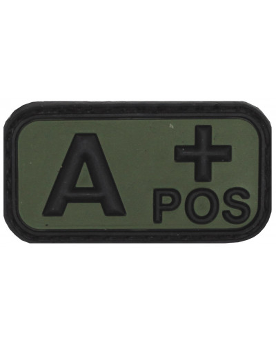Klettabzeichen, schwarz-oliv,Blutgruppe "A POS", 3D