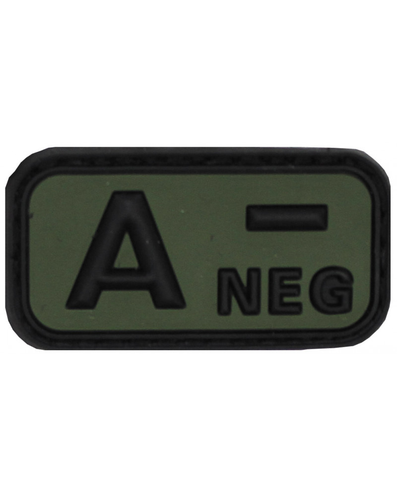 Klettabzeichen, schwarz-oliv,Blutgruppe "A NEG", 3D