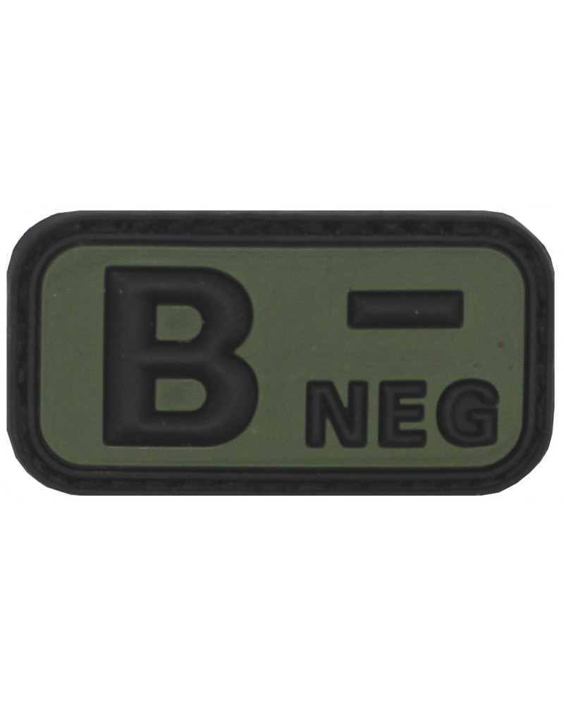 Klettabzeichen, schwarz-oliv,Blutgruppe "B NEG", 3D