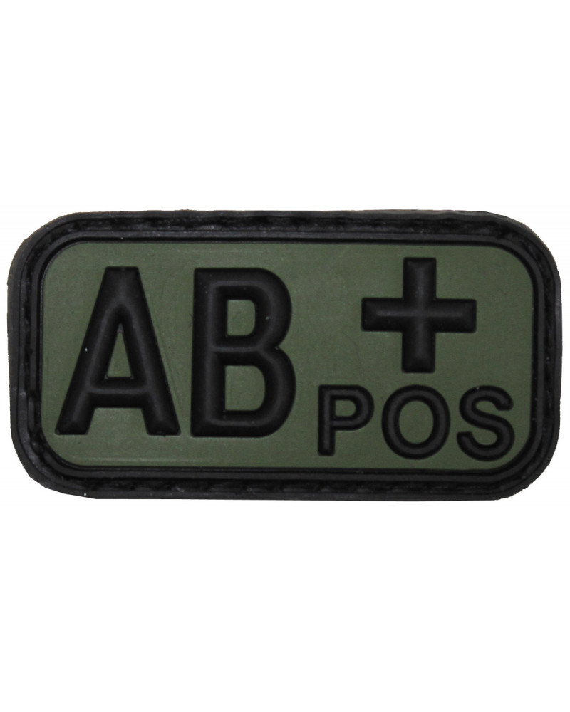Klettabzeichen, schwarz-oliv,Blutgruppe "AB POS", 3D