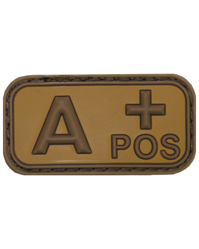 Klettabzeichen, braun-khaki,Blutgruppe "A POS", 3D