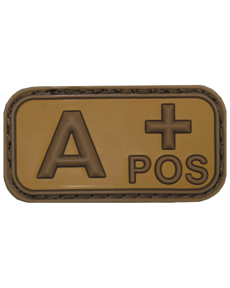 Klettabzeichen, braun-khaki,Blutgruppe "A POS", 3D