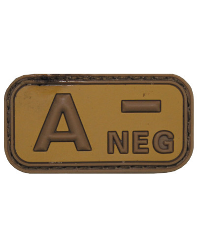 Klettabzeichen, braun-khaki,Blutgruppe "A NEG", 3D