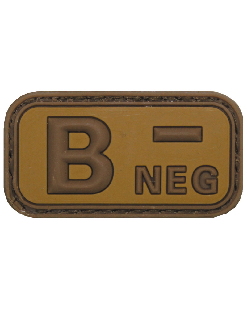 Klettabzeichen, braun-khaki,Blutgruppe "B NEG", 3D