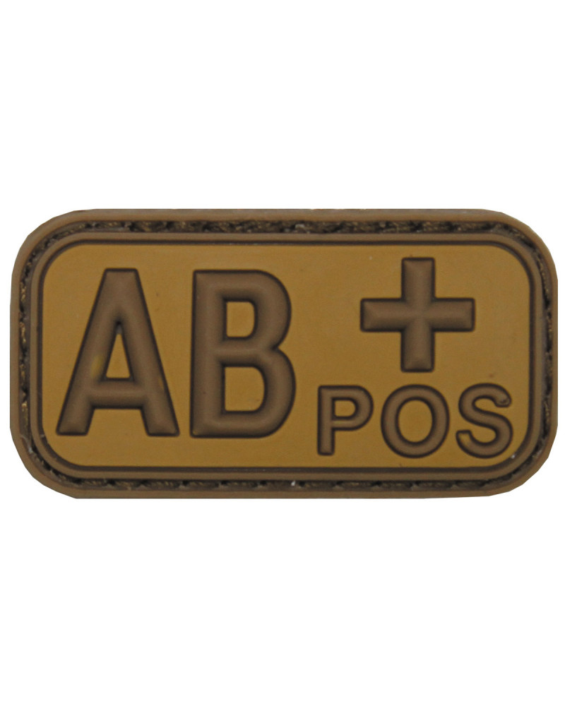 Klettabzeichen, braun-khaki,Blutgruppe "AB POS", 3D