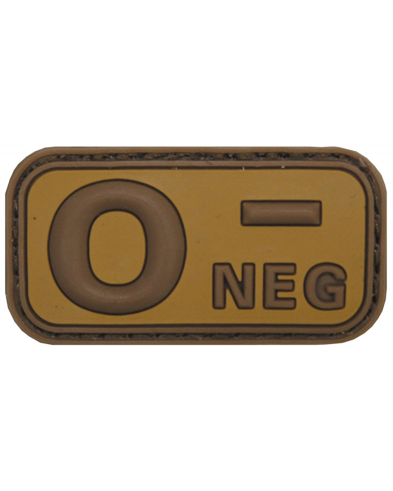 Klettabzeichen, braun-khaki,Blutgruppe "O NEG", 3D