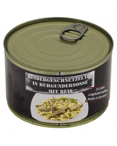 Rindergeschnetzeltes mit Reis,Vollkonserve, 400 g, 7% Mwst.