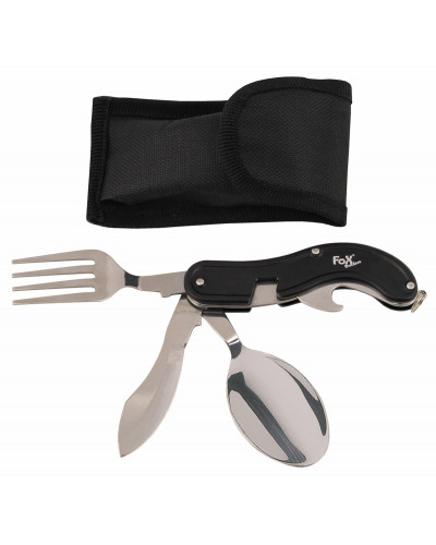 Taschenmesserbesteck, 4 in 1,schwarz, teilbar