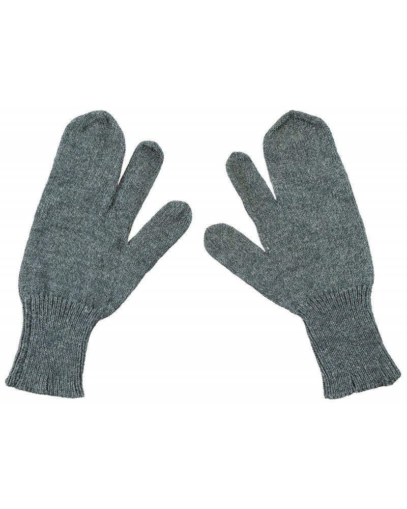 10 Stk. Schweiz. Strickhandschuhe,3 Finger, Wolle, grau, gebr.