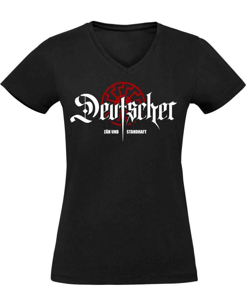 Damen V-Ausschnitt T-Shirt (Deutscher, zäh und standhaft)