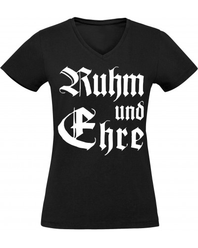 Damen V-Ausschnitt T-Shirt (Ruhm und Ehre)