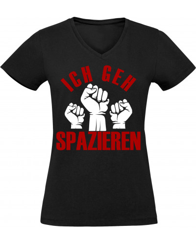 Damen V-Ausschnitt T-Shirt (Ich geh spazieren)