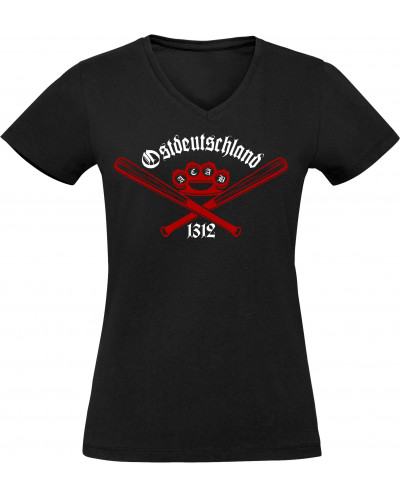 Damen V-Ausschnitt T-Shirt (Ostdeutschland, ACAB)