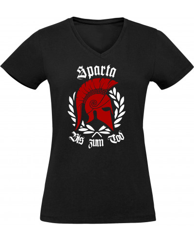 Damen V-Ausschnitt T-Shirt (Sparta, Bis zum Tod)