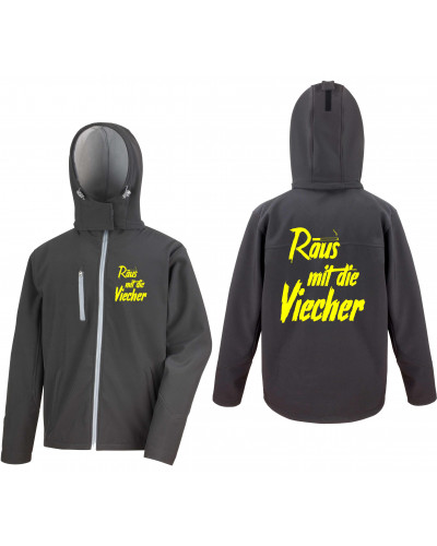 Bestickte Herren Softshell Kapuzenjacke (Raus mit die Viecher)