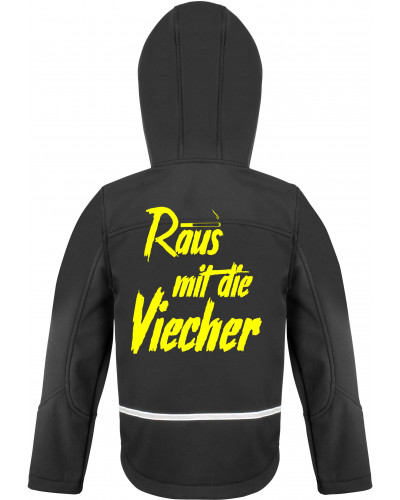 Bestickte Kinder Softshell Kapuzenjacke (Raus mit die Viecher)