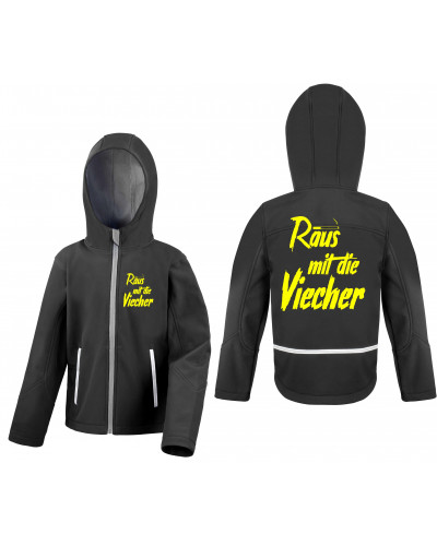 Bestickte Kinder Softshell Kapuzenjacke (Raus mit die Viecher)