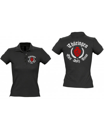 Besticktes Damen Poloshirt (Thüringen, ehre stolz treue)