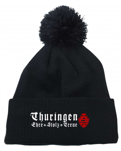 Bestickte Strickmütze "Frigg" (Thüringen, ehre stolz treue)