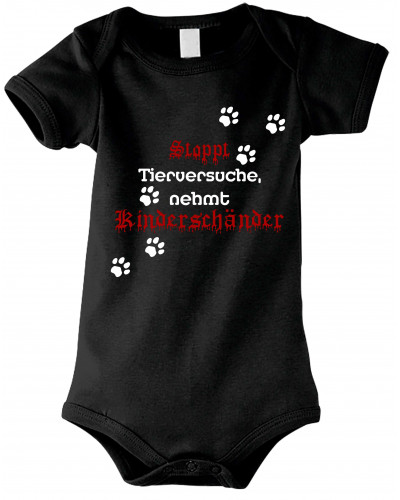 Baby Kurzarm Body (Stoppt Tierversuche, nehmt Kinderschänder)
