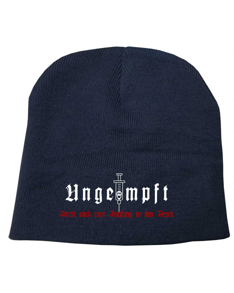 Bestickter Beanie "Fricka" (Ungeimpft, Steckt euch eure Impfung in den Arsch)