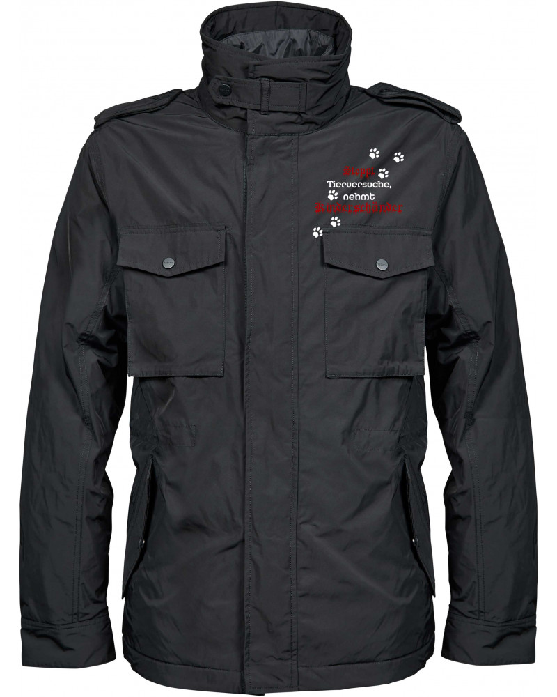 Bestickte Herren Jacke "Balder" (Stoppt Tierversuche, nehmt Kinderschänder)