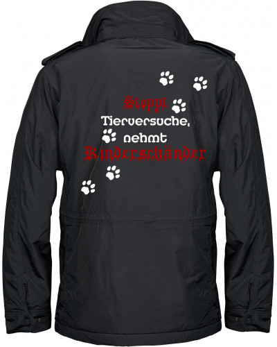 Bestickte Herren Jacke "Balder" (Stoppt Tierversuche, nehmt Kinderschänder)