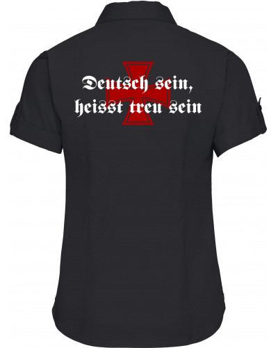 Bestickte kurzarm Damenbluse (Deutsch sein, heißt treu sein)