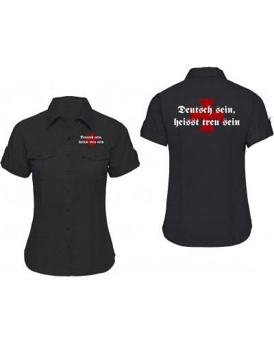 Bestickte kurzarm Damenbluse (Deutsch sein, heißt treu sein)