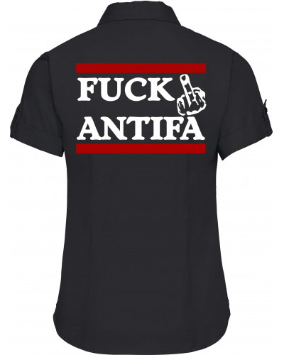Bestickte kurzarm Damenbluse (Fuck Antifa)