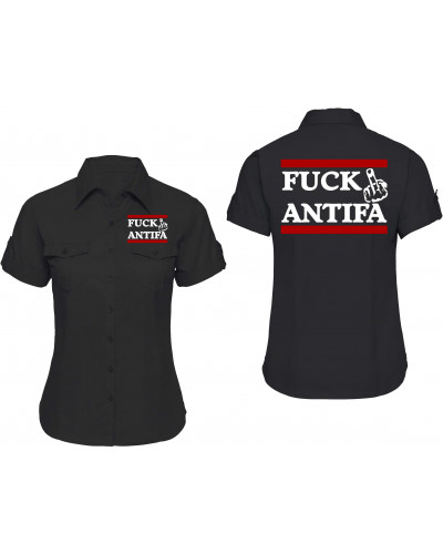 Bestickte kurzarm Damenbluse (Fuck Antifa)