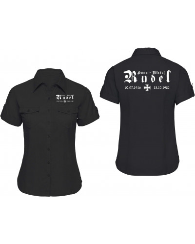 Bestickte kurzarm Damenbluse (Hans - Ulrich Rudel, Kreuz)