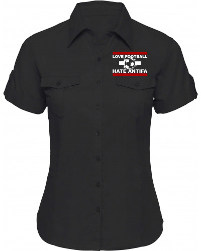Bestickte kurzarm Damenbluse (Love Football hate Antifa)