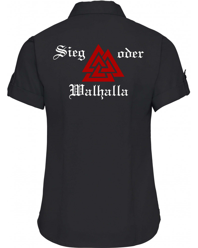 Bestickte kurzarm Damenbluse (Sieg oder Walhalla)
