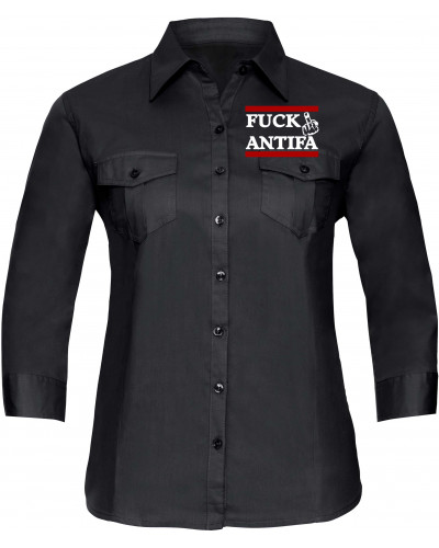 Bestickte langarm Damenbluse (Fuck Antifa)