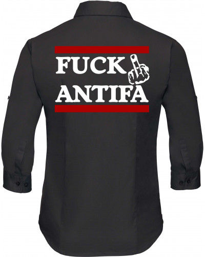 Bestickte langarm Damenbluse (Fuck Antifa)