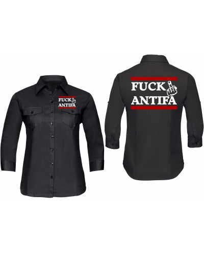 Bestickte langarm Damenbluse (Fuck Antifa)