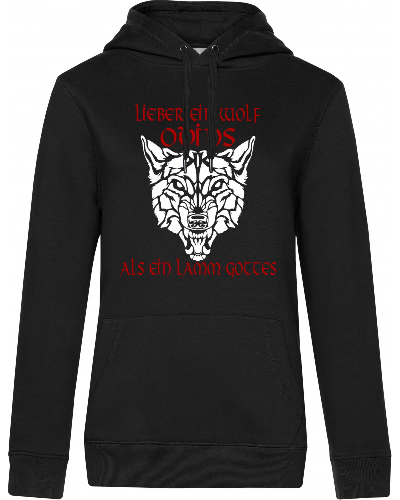 Damen Kapuzen-Pullover (Lieber ein Wolf Odins als ein Lamm Gottes)