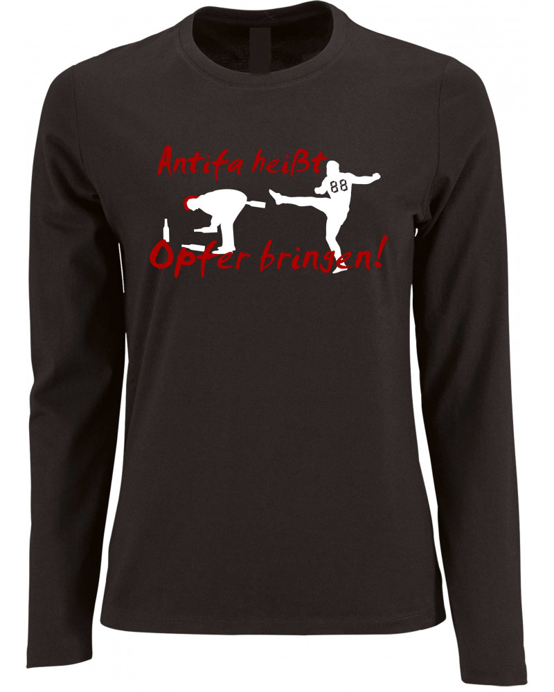 Damen Langarm Shirt (Antifa heißt Opfer bringen)