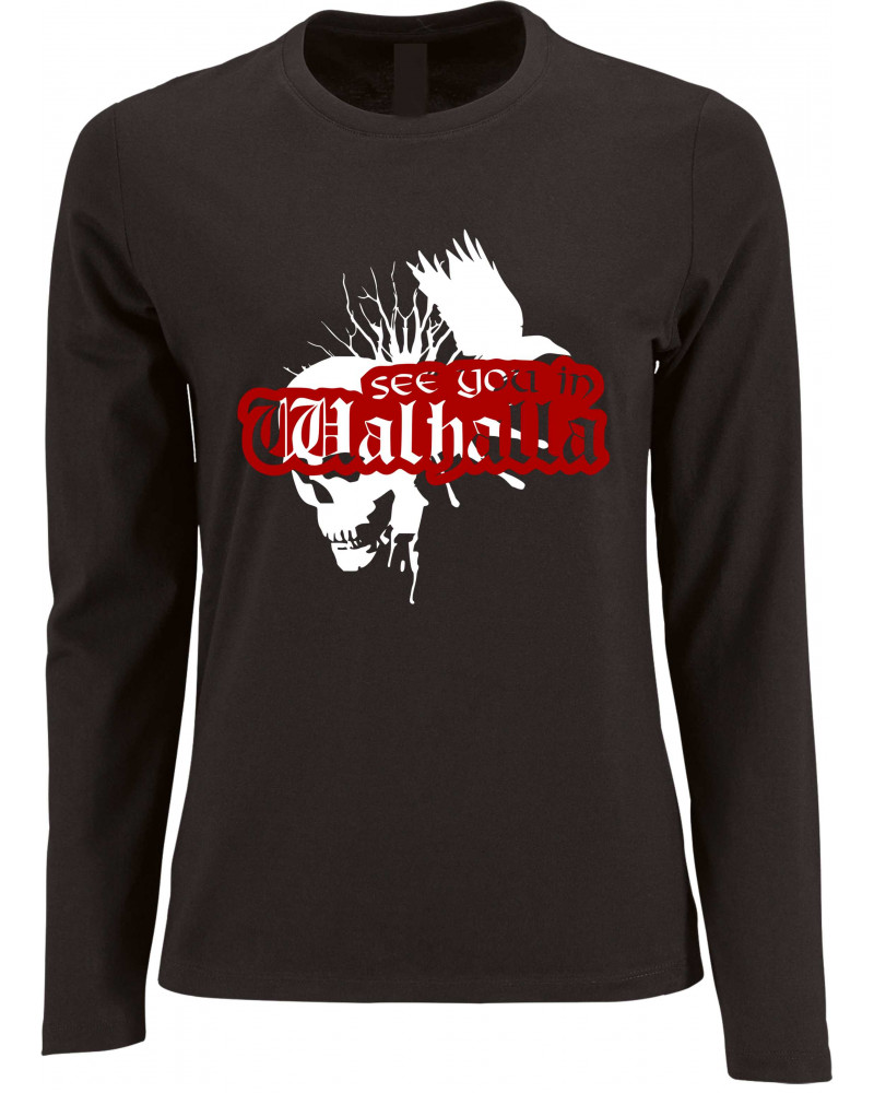 Damen Langarm Shirt (See you in Walhalla, Totenkopf)