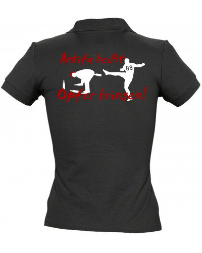 Besticktes Damen Poloshirt (Antifa heißt Opfer bringen)