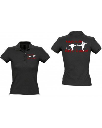 Besticktes Damen Poloshirt (Antifa heißt Opfer bringen)