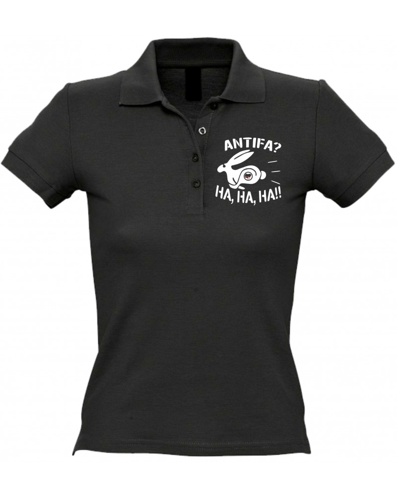 Besticktes Damen Poloshirt (Antifa, ha ha ha)