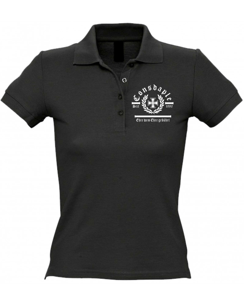 Besticktes Damen Poloshirt (Consdaple, Ehre wem Ehre gebührt)