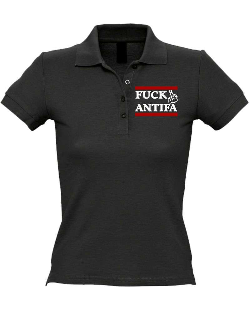 Besticktes Damen Poloshirt (Fuck Antifa)