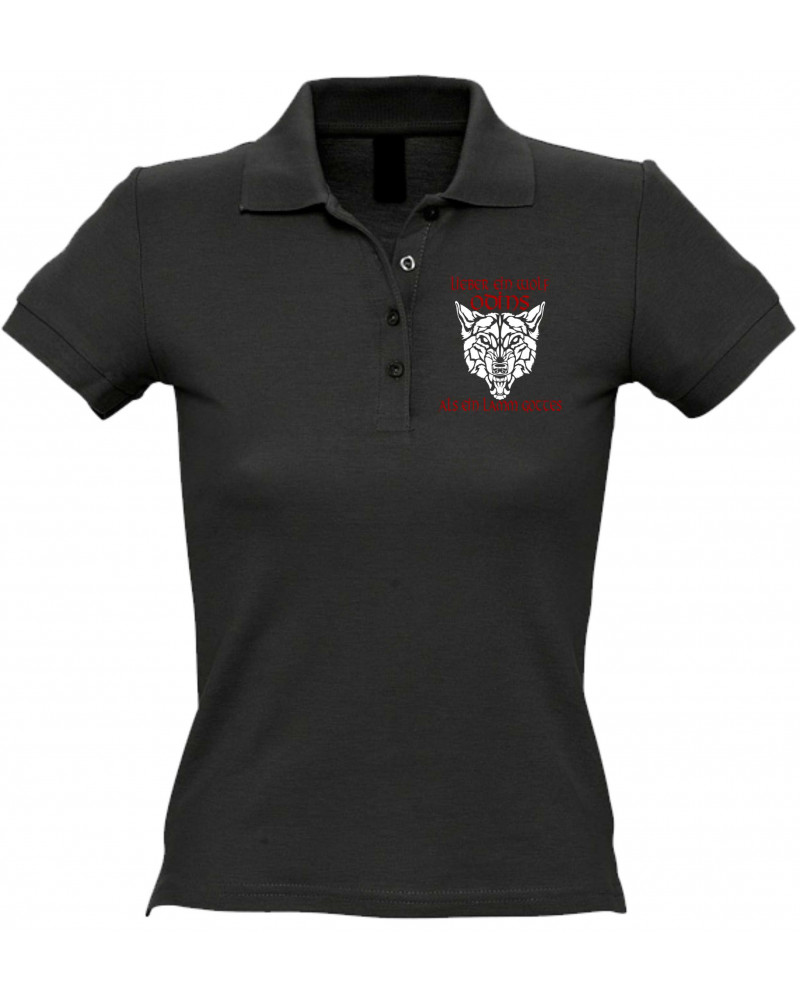 Besticktes Damen Poloshirt (Lieber ein Wolf Odins als ein Lamm Gottes)