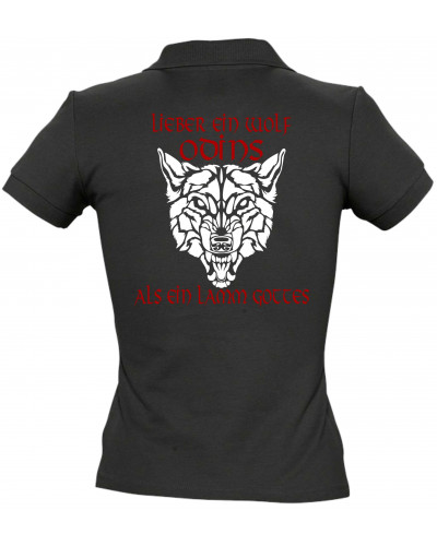 Besticktes Damen Poloshirt (Lieber ein Wolf Odins als ein Lamm Gottes)