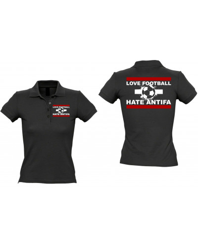 Besticktes Damen Poloshirt (Love Football hate Antifa)