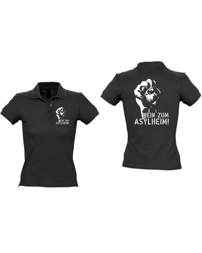 Besticktes Damen Poloshirt (Nein zum Asylheim)