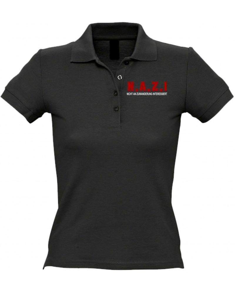 Besticktes Damen Poloshirt (Nicht an Zuwanderung interessiert, Fahne)